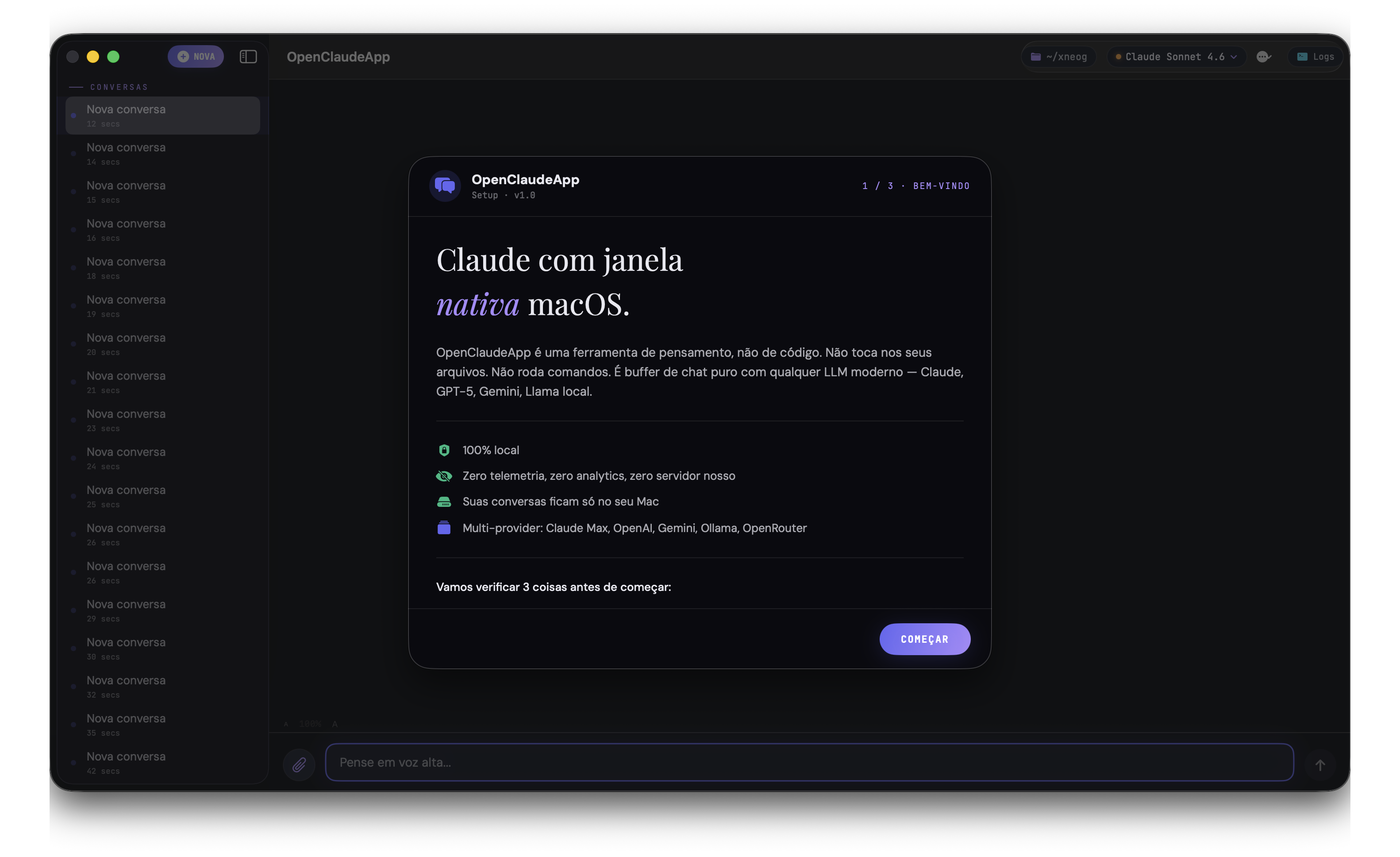 OpenClaudeApp · onboarding screen